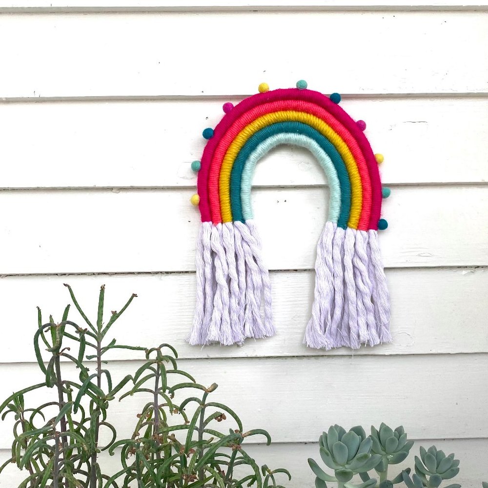 Handmade Rope Yarn Rainbow Boho Wall Hanging - Picture 2 of 6